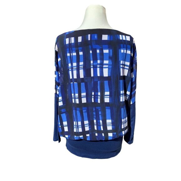 JOSEPH A LADIES BLUE AND WHITE CHECKERED PATTERN OVERSIZED BLOUSE  SHIRT TOP S - Picture 3 of 9